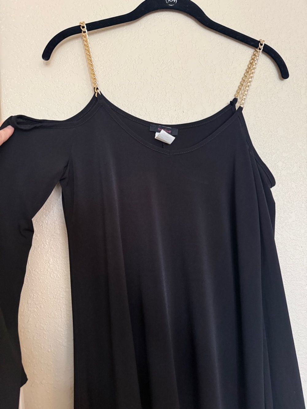 First Love Black Cold-Shoulder Dress with Gold Chain Straps